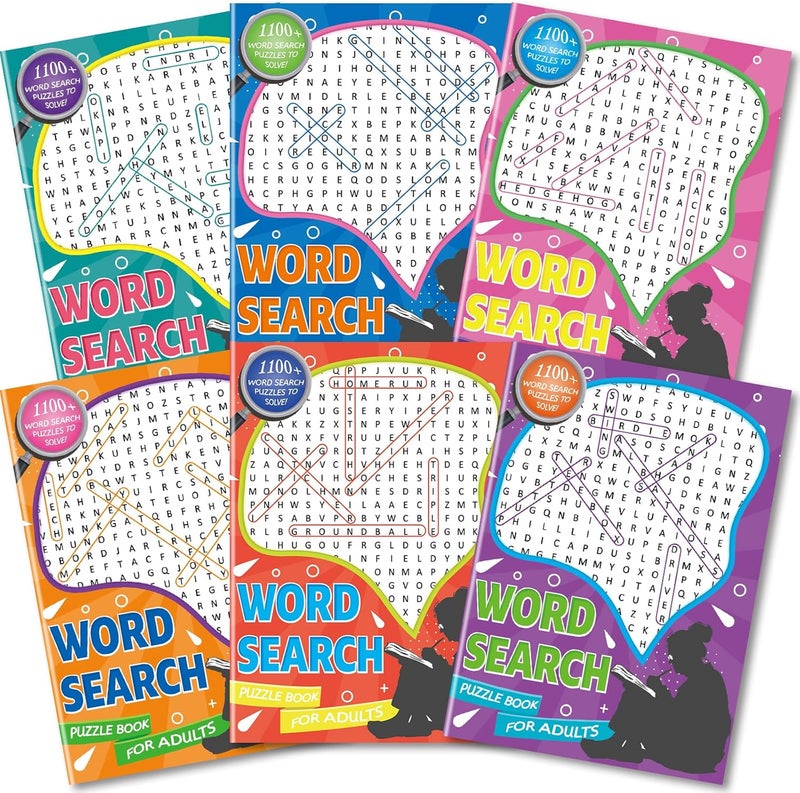 Large Print 6000+ Words Word Search Puzzle Books, Set of 6 Full Size, Brain Games, Activity Book for Adults, Teens and Seniors - Image 1